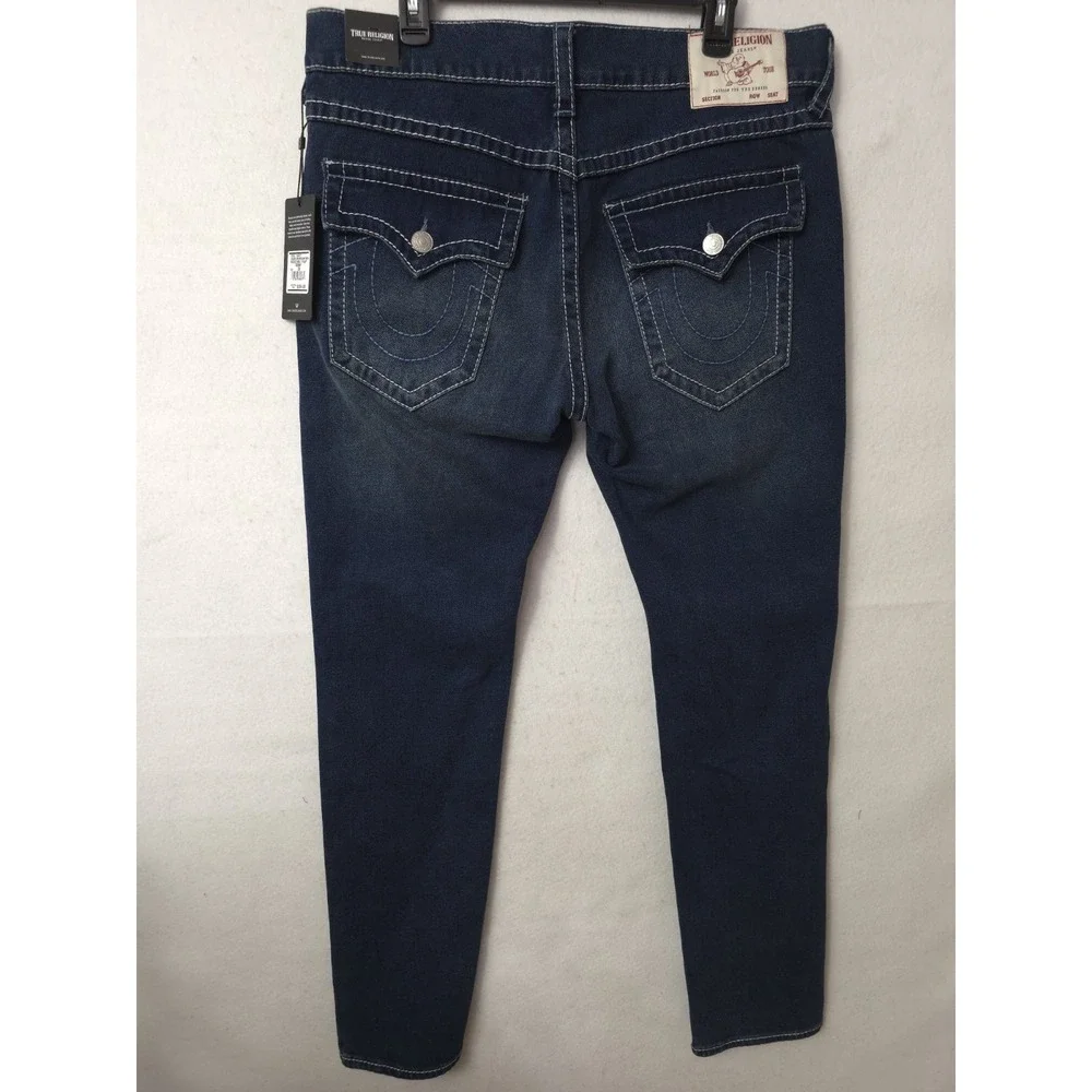 Men's True Religion Rocco Big T Flap Relaxed Skinny Jeans 36x32 700677 Dark Wash